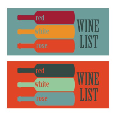 vector set design wine list with text, glasses and bottle