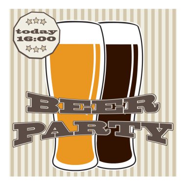 vector beer glasse with lettering on retro background with lines