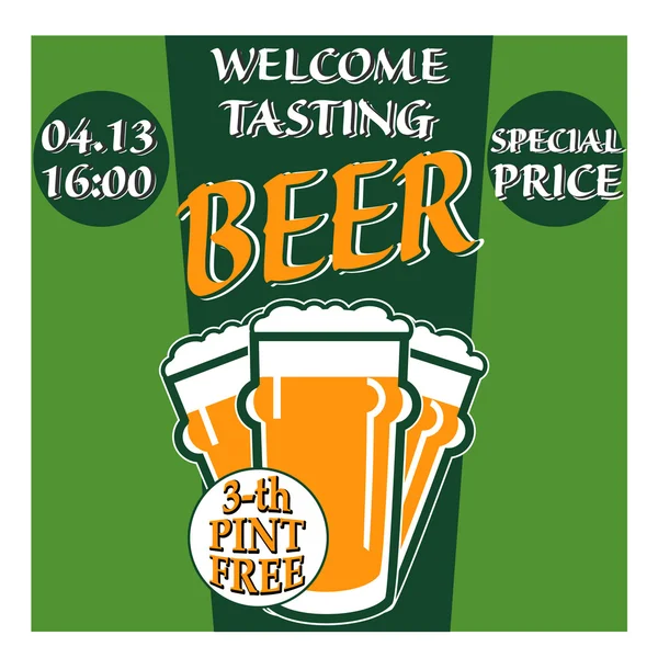 Vector design welcome of beer tasting with glass — Stockvector