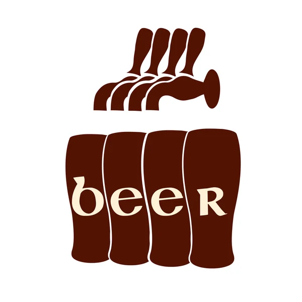 Vector silhouette beer faucets with glasses — 图库矢量图片