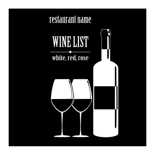 Vetor conceito de design lista de vinhos com texto, copos e garrafa —  Vetores de Stock