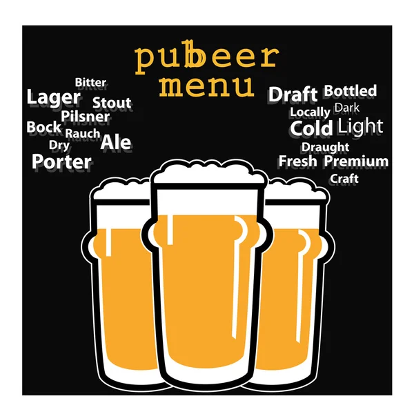 Vector design pub beer menu with typing themes about beers — 图库矢量图片