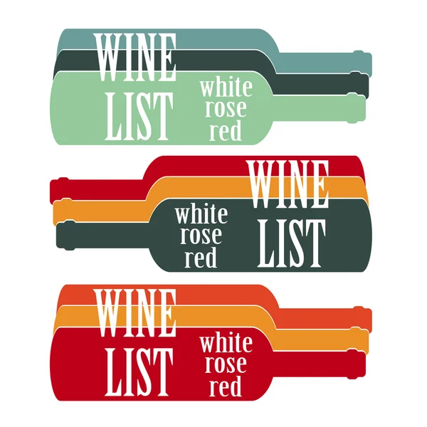 Diseño conjunto vectorial lista de vinos con texto, vasos y botella — Vector de stock