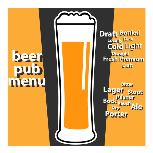 Diseño vectorial pub menú de cerveza con temas de mecanografía sobre cervezas — Archivo Imágenes Vectoriales