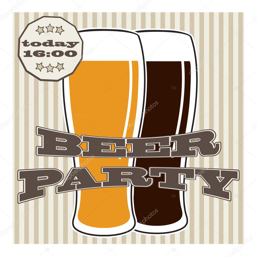 vector beer glasse with lettering on retro background with lines