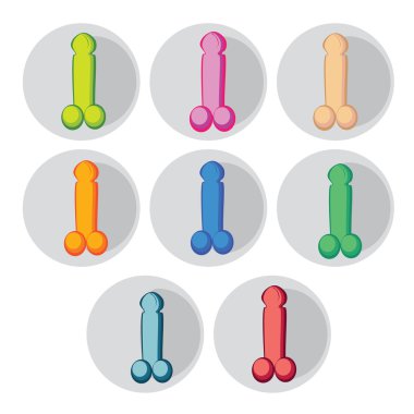 Vector round icons of penis in bright different colors clipart