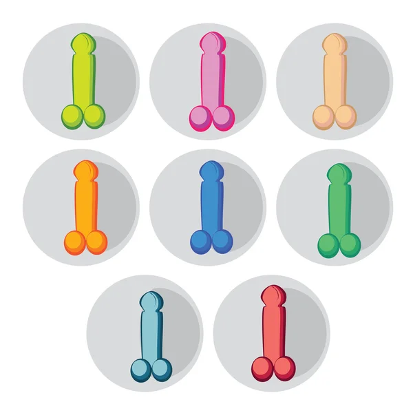 Vector round icons of penis in bright different colors — Stock Vector