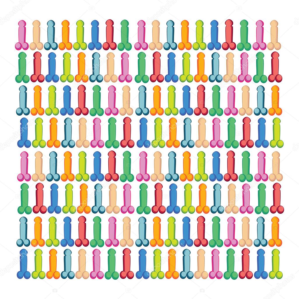 Vector pattern or background of penis in bright colors