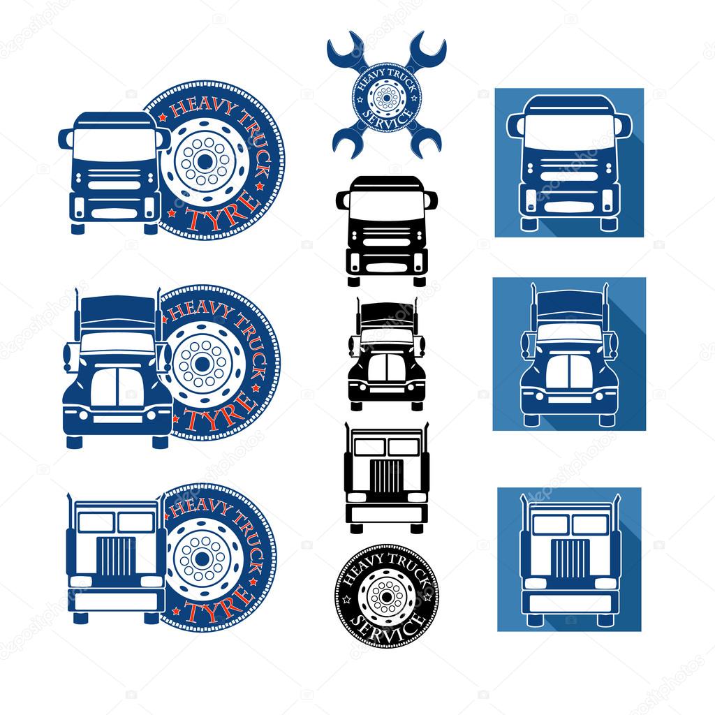 Vector illustration set heavy truck automobile service for trade or tire business