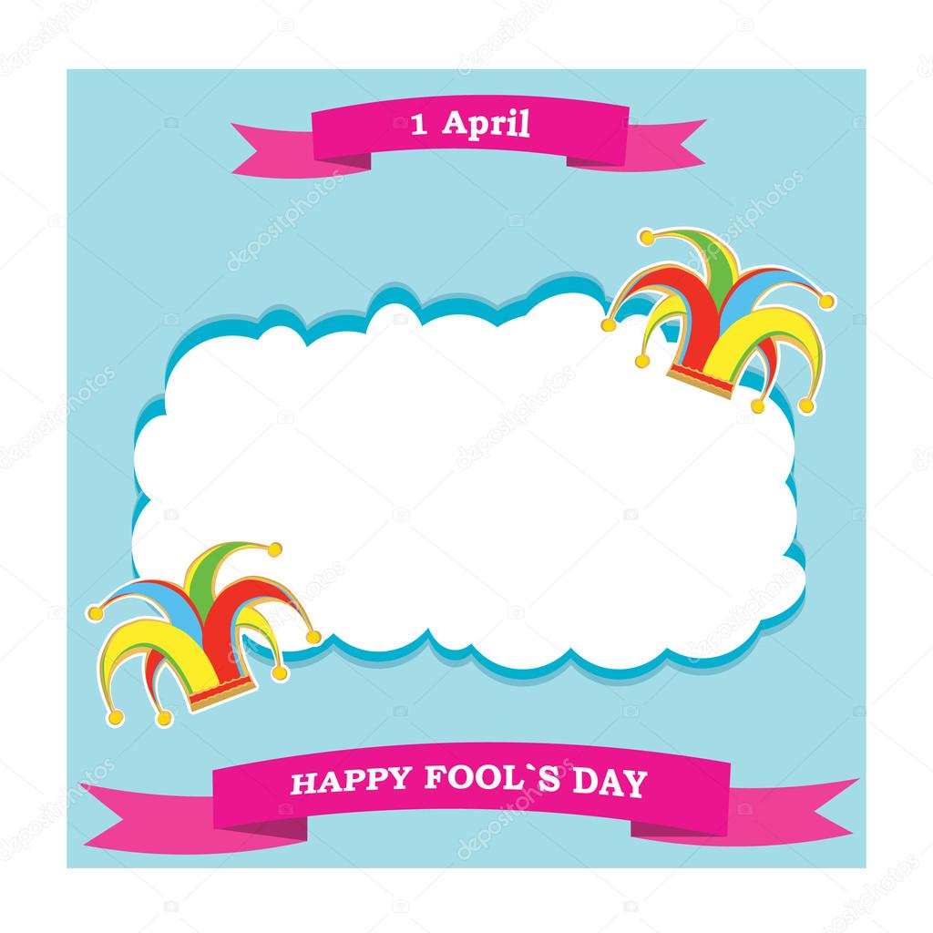 Vector silhouette colorful clowns hat and ribbon on cloud for happy fools day