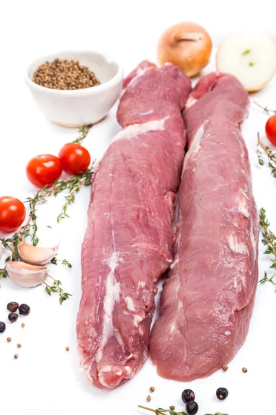 Uncooked raw meat fillet with spices — Stock Photo, Image