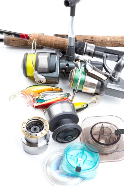 Halászati megold - rúd, orsók, vonal és csalik — Stock Fotó