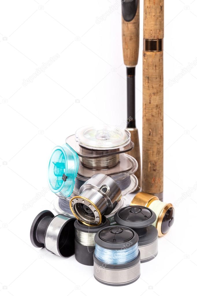 fishing rods, spools with line for reels