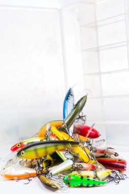 yığın farklı bir olta sallananlarla, yemler, lures