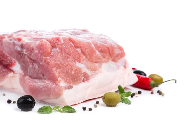 Piece raw meat with decor from on side — Stock Photo, Image