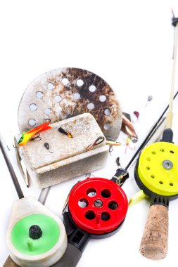closeup ice-fishing rods and equipment clipart