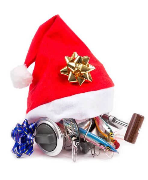 Gift in santa`s cap for fishers — Stock Photo, Image