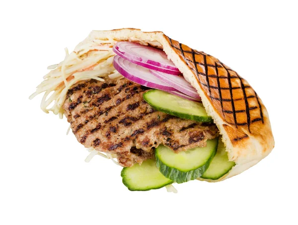 Fast food meat with vegetables in pita — Stock Photo, Image