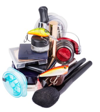 kadın güzellik kozmetik araçlar ve Balık tutma ele sürpriz