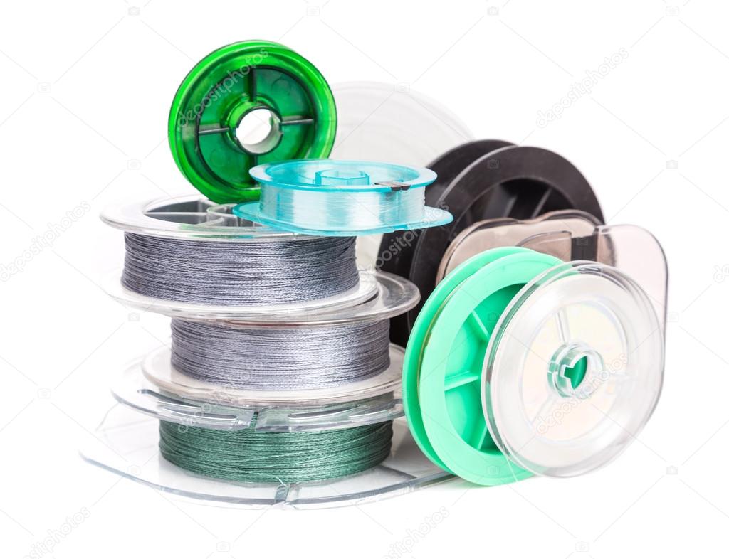 different spools with fishing line