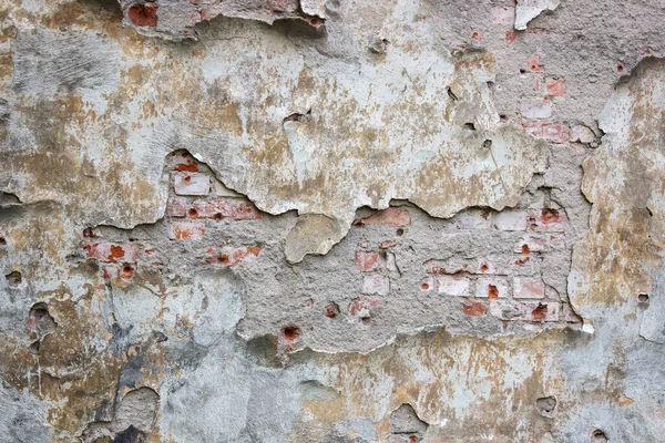 Old Brick Wall Crumbling Plaster Outdoor Closeup Abstract Background — Stockfoto