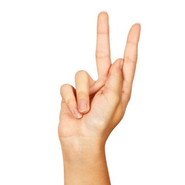 american sign language. female hand showing letter k. isolated on white background clipart