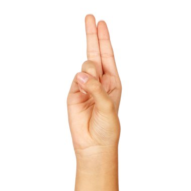 american sign language. female hand showing letter u. isolated on white background clipart