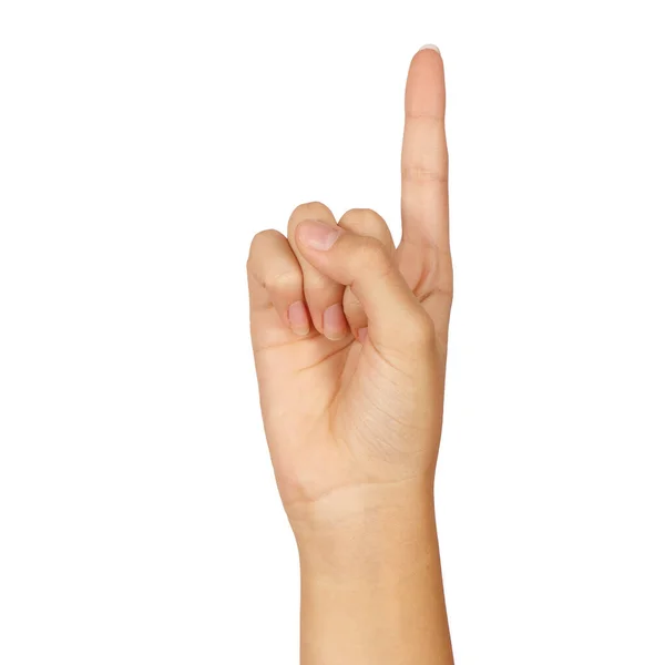 美国手语1 在白人背景下被隔离的女性手势 — 图库照片