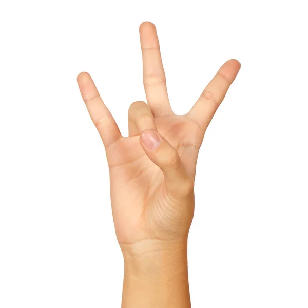 Американська Мова Жестів Номер Жести Жіночої Руки Ізольовані Білому Тлі — стокове фото