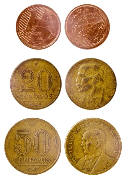 Tři různé staré brazilské mince — Stock fotografie