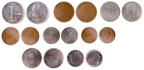 Различные старые бельгийские монеты — стоковое фото