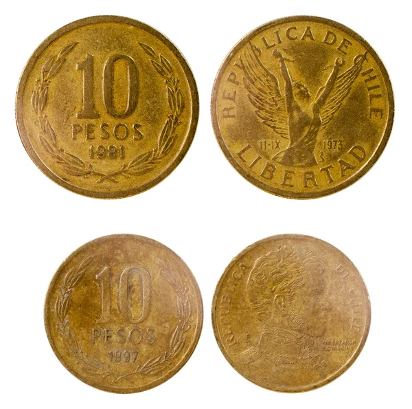 Zwei alte chilenische Münzen — Stockfoto