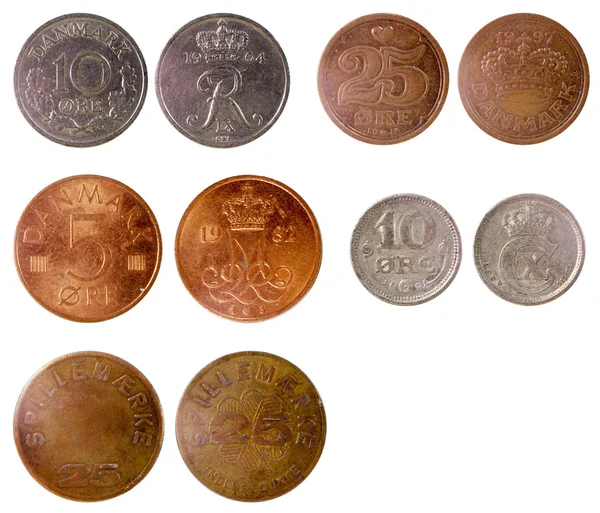 Olika gamla mynt i Danmark — Stockfoto