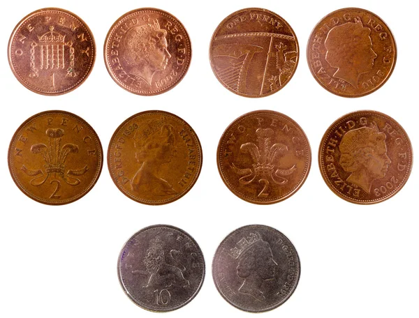 Diferentes velhas moedas britânicas — Fotografia de Stock