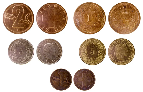 Monedas suizas antiguas diferentes — Foto de Stock