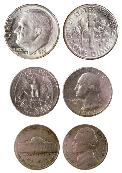 Verschillende oude Amerikaanse munten — Stockfoto