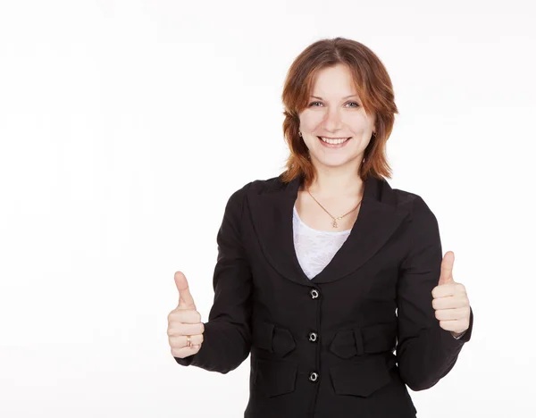 Affärskvinna visar en gest som alla är bra — Stockfoto