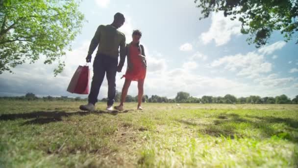 Koppel wandelen in park — Stockvideo