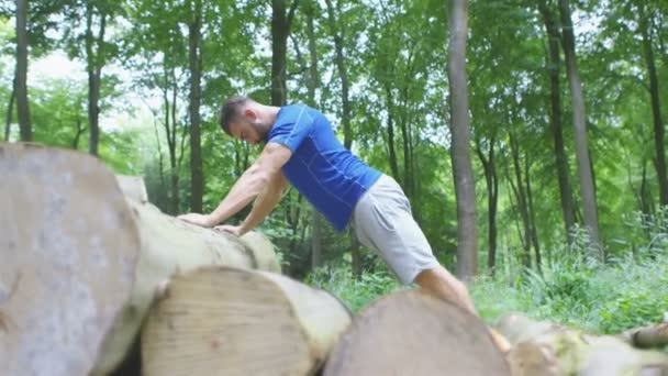 Mann arbeitet im Wald — Stockvideo