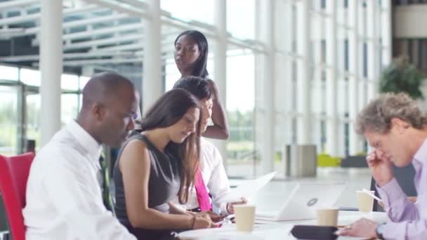 Businesswoman giving presentation to colleagues — Stock Video