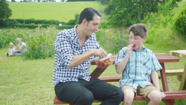 Familia comiendo frutas de verano — Vídeos de Stock