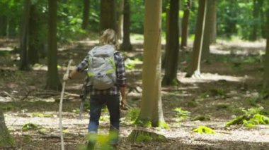 Ormanda yürüyüş yapan bir adam 