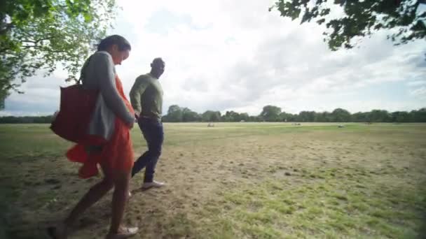 Paar nemen van een wandeling in het park — Stockvideo