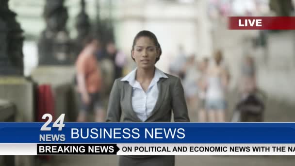 News reporter doing live piece to camera — Stock Video