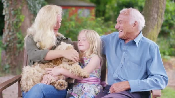 Familia pasar tiempo con el perro — Vídeo de stock