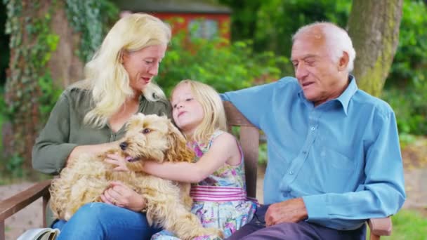Familie verbringt Zeit mit Hund — Stockvideo