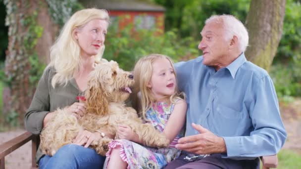 Família passar tempo com o cão — Vídeo de Stock