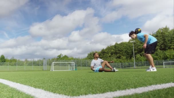 Soccer players showing off ball skills — Stock Video