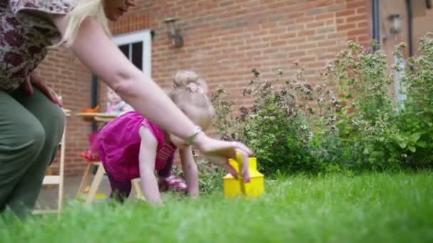 Mädchen gießt die Pflanzen — Stockvideo