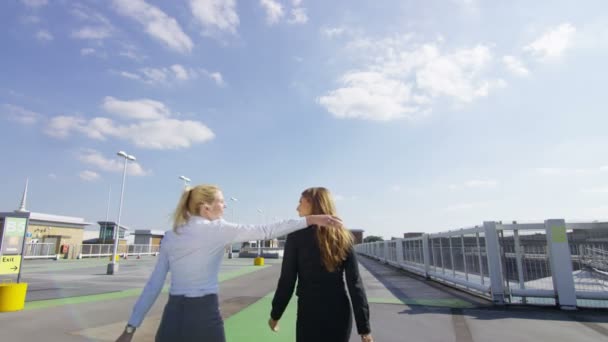 Mujeres de negocios caminando con equipaje en el aeropuerto — Vídeos de Stock